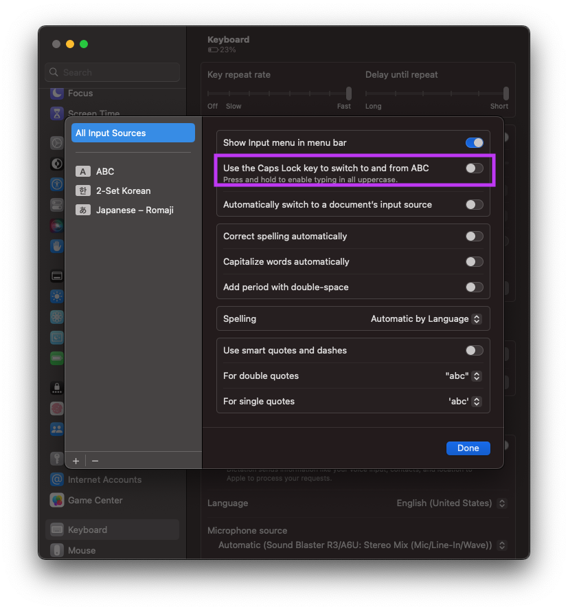 캡스락 언어전환 끄기